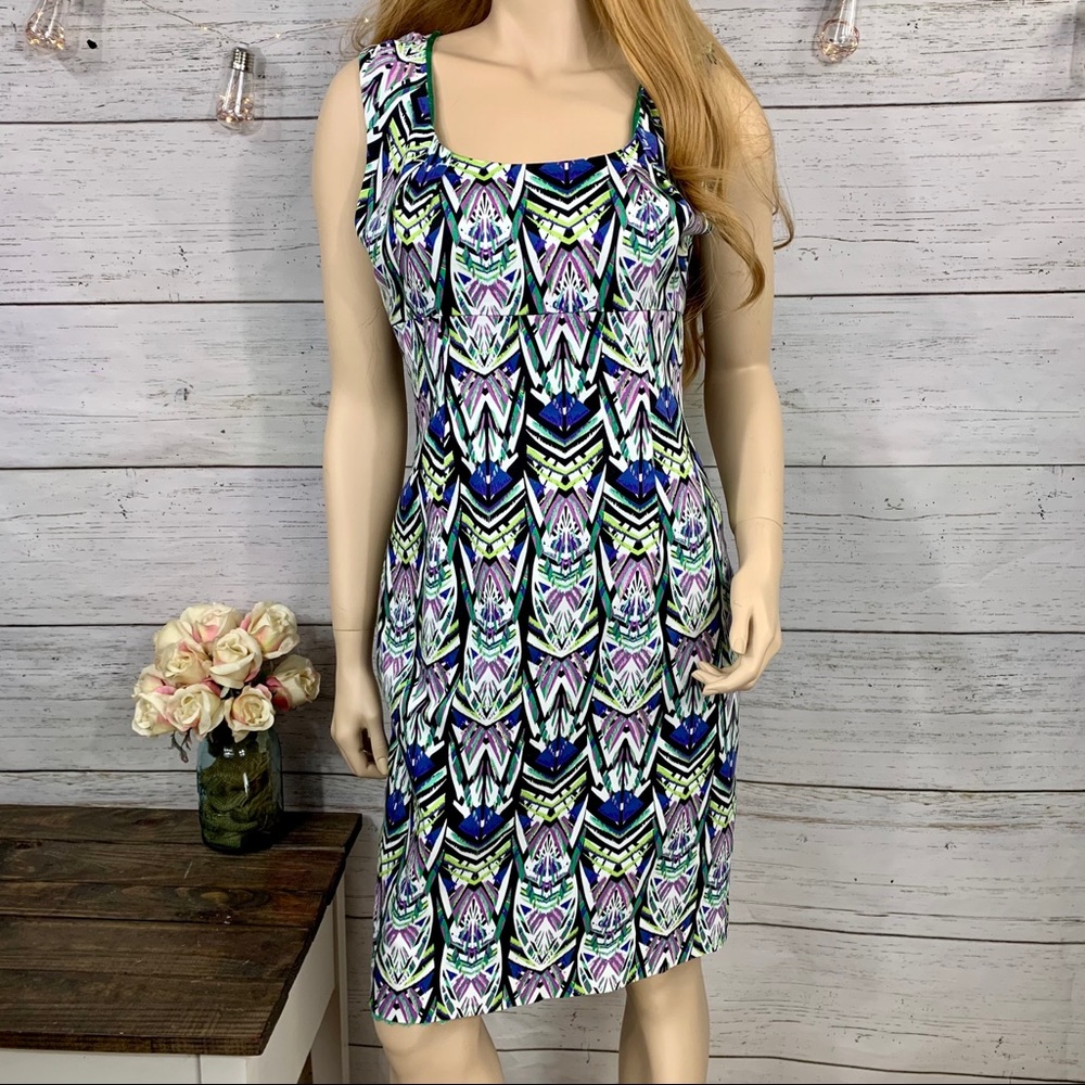 PATRIZIA LUCA Green/Purple/Blue Square Neck Dress
